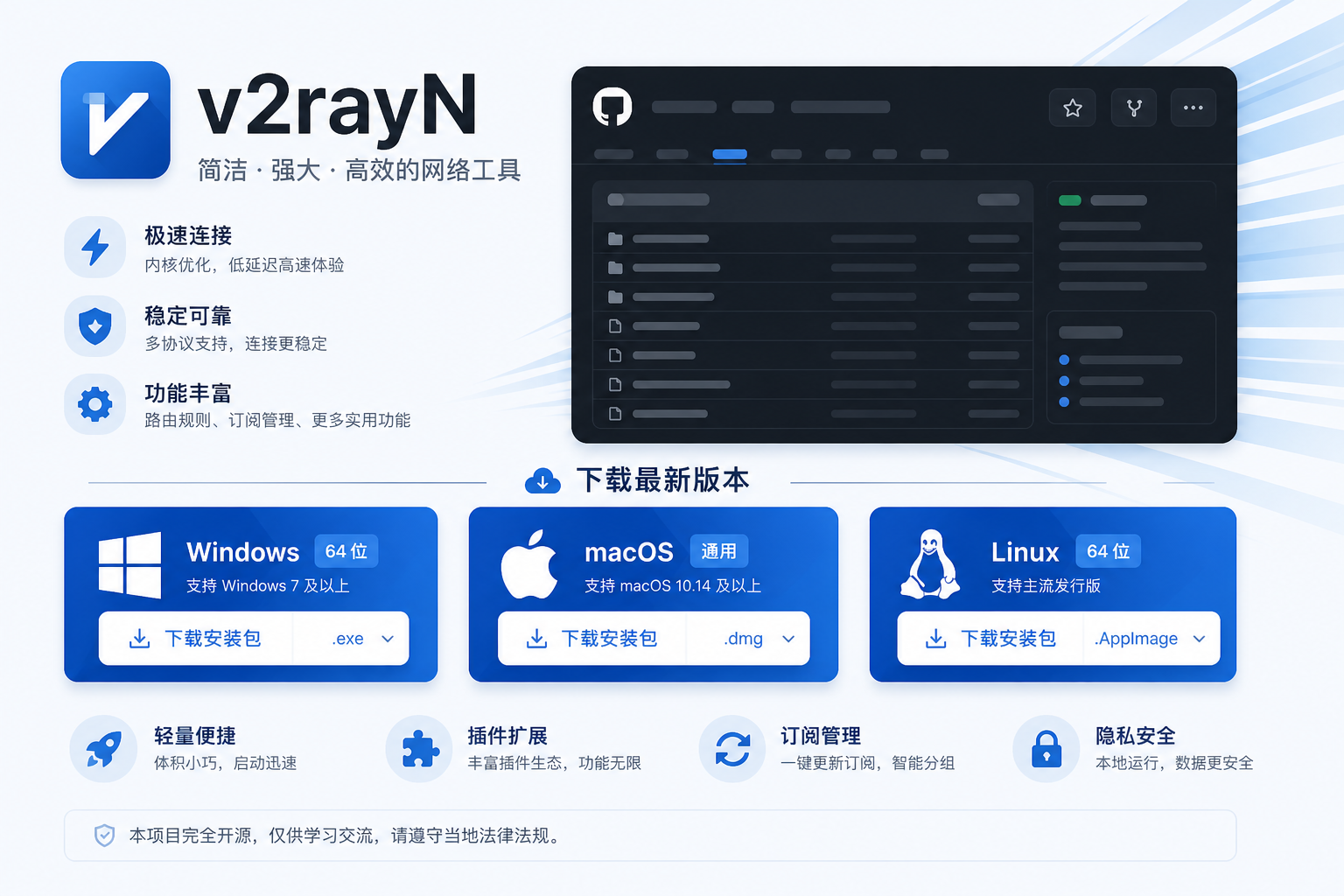 v2rayN 客户端启动页下载入口图